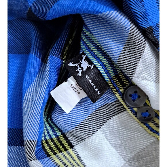 Oakley Men's Small Flannel Shirt Thermogauge Blue Yellow White Check Plaid - Picture 5 of 10